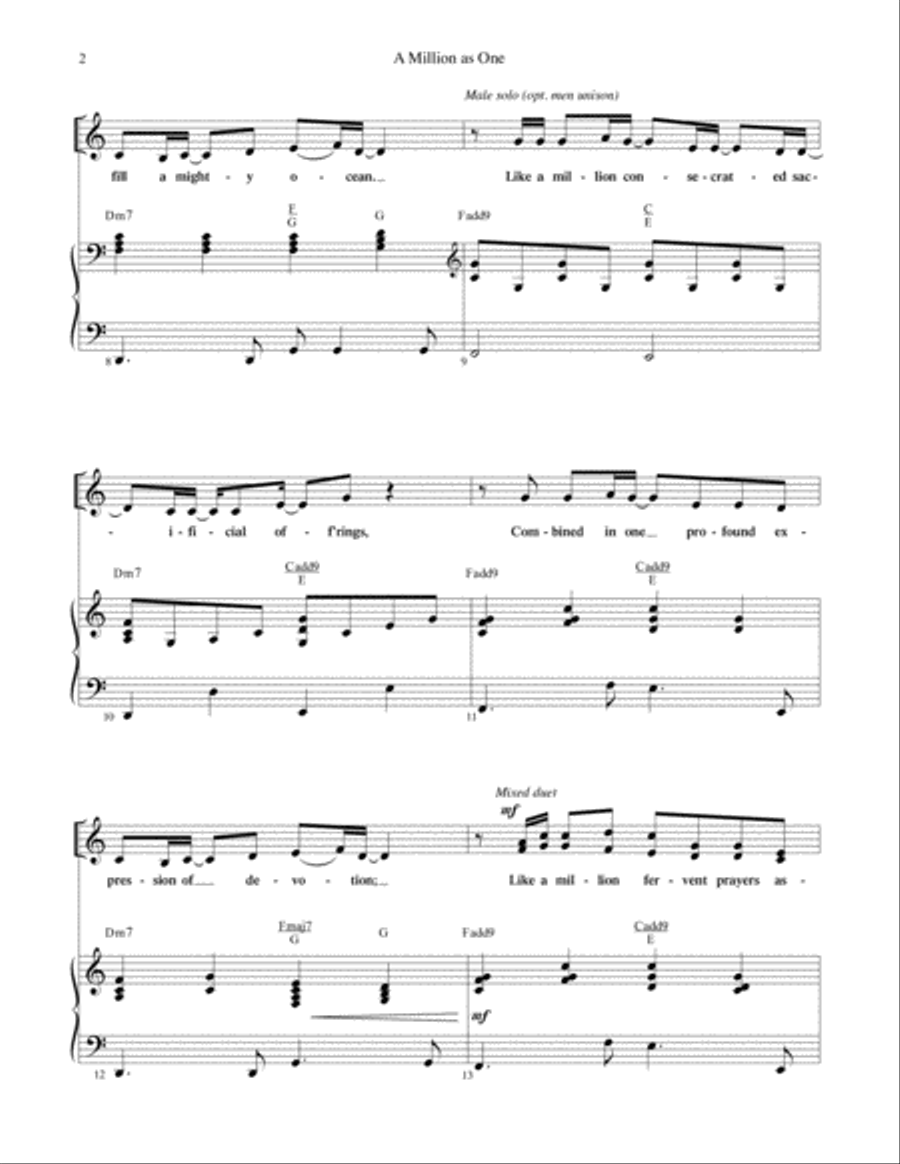 A Million as One--Vocal/Piano/Chord chart 4-Part scores gallery preview page 2