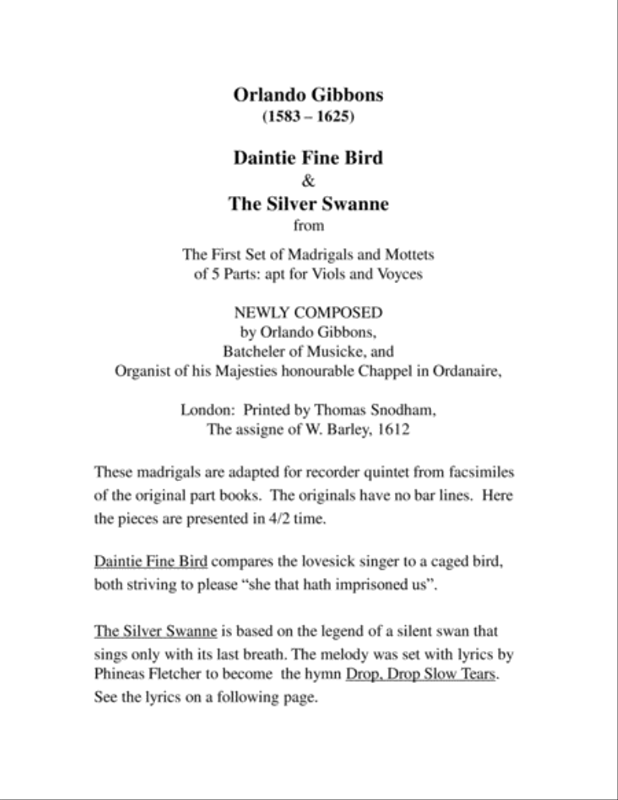Two Madrigals on Birds for Recorder Quintet Recorder scores gallery preview page 2