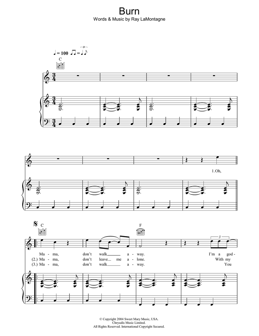 Burn Piano, Vocal, Guitar scores gallery preview page 1