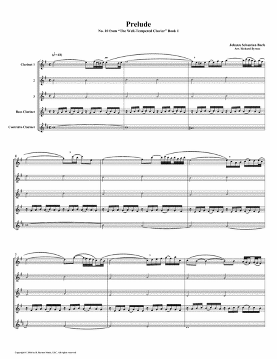 Prelude 10 from Well-Tempered Clavier, Book 1 (Clarinet Quintet) image number null