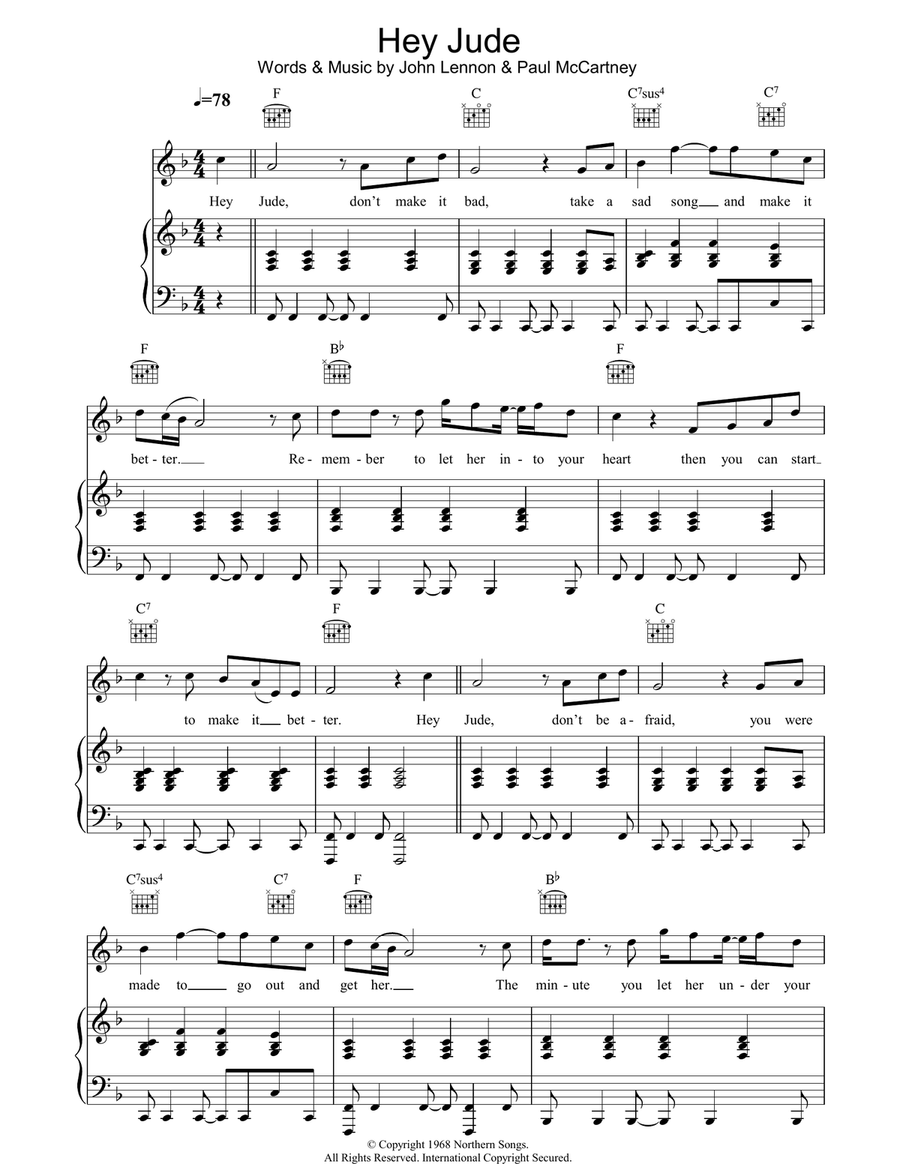 Hey Jude Hey Jude Piano, Vocal, Guitar scores gallery preview page 1