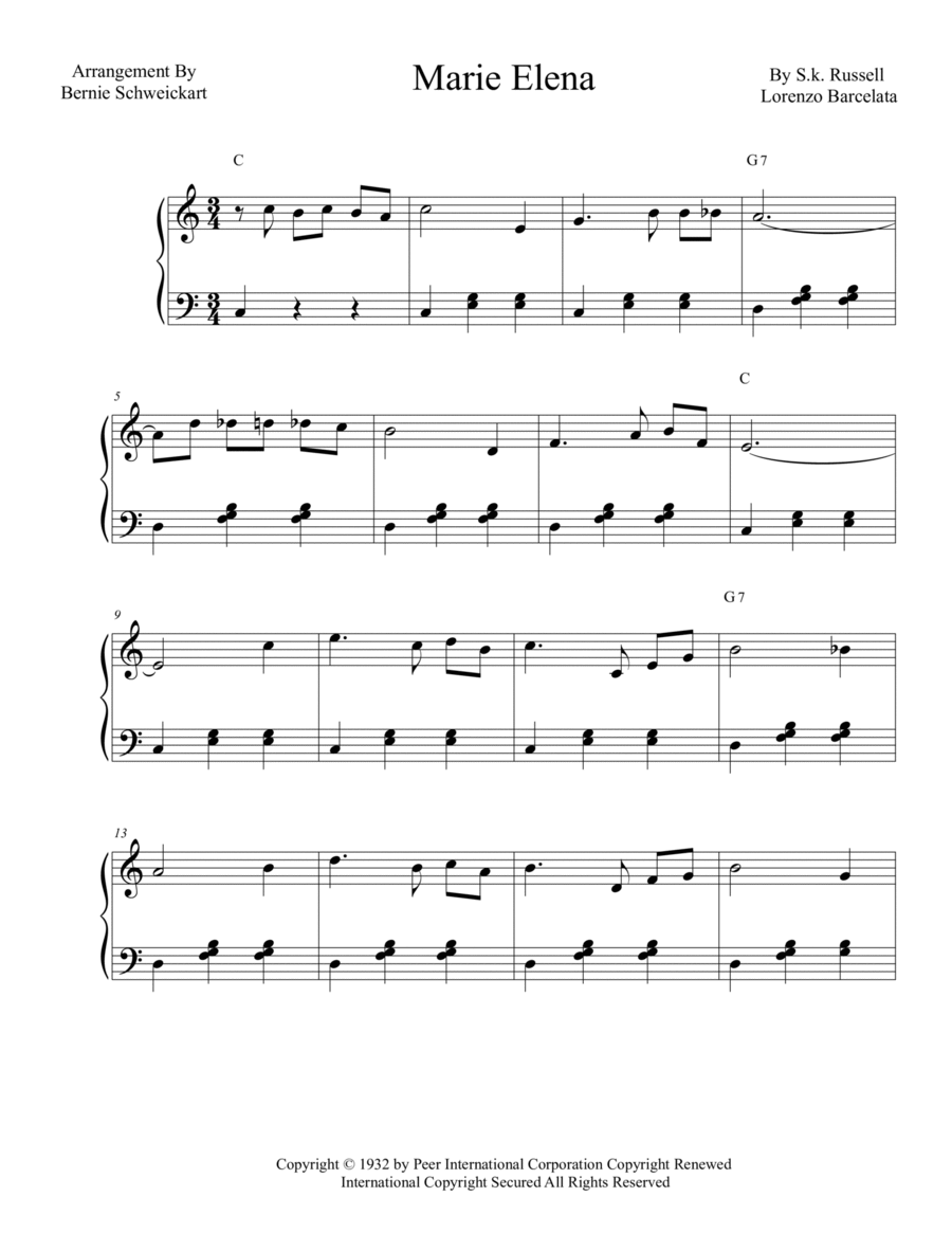 Maria Elena Piano, Vocal, Guitar scores gallery preview page 1