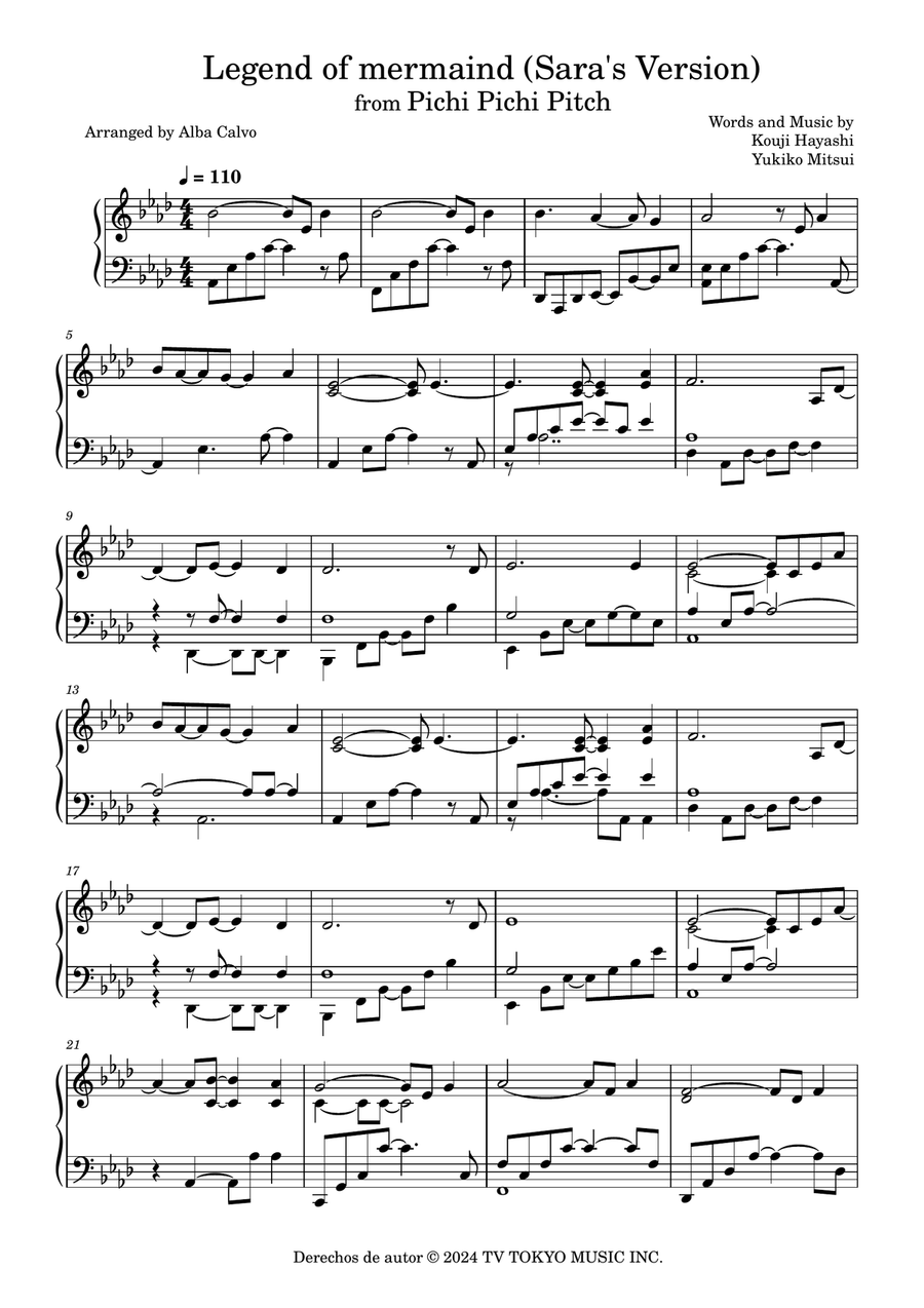 Ledgend Of Marmaid Piano scores gallery preview page 1