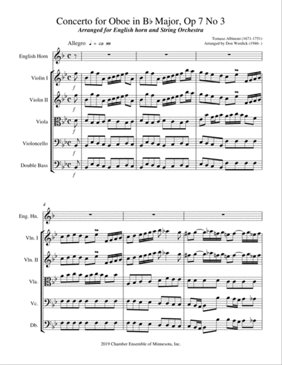 Concerto for English horn in Bb Major, Op. 7 No. 3 and String Orchestra String Orchestra scores gallery preview page 3