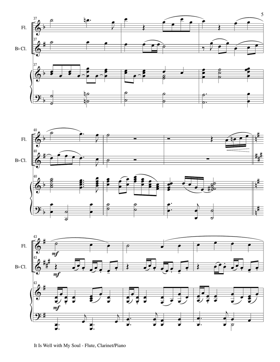 IT IS WELL WITH MY SOUL (Trio - Flute, Bb Clarinet and Piano with Parts) Woodwind Duet scores gallery preview page 5