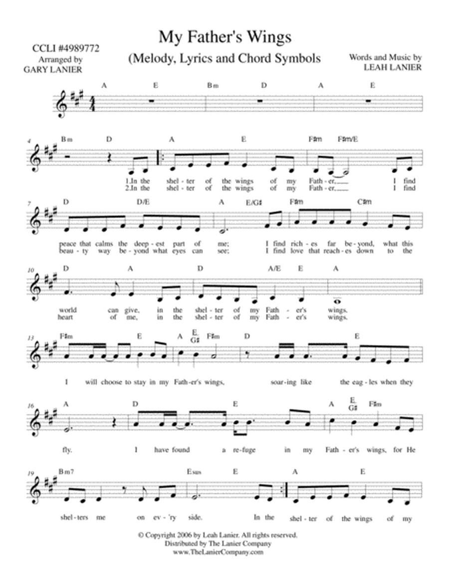 MY FATHER’S WINGS (Lead Sheet Edition/Vocal & Chords)  image number null