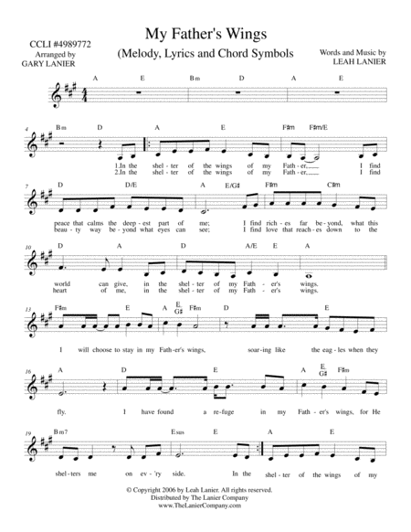 MY FATHER’S WINGS (Lead Sheet Edition/Vocal & Chords)  image number null
