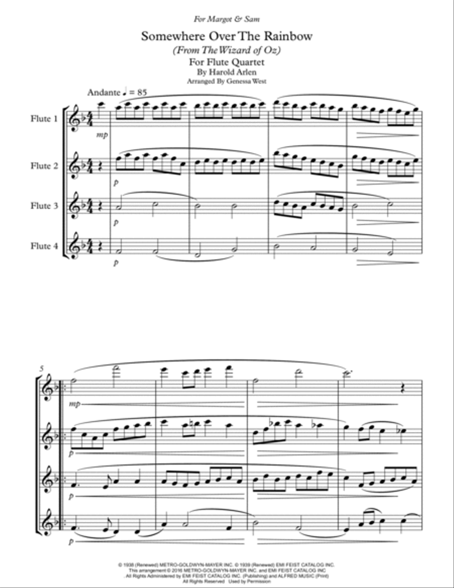Over The Rainbow Flute Quartet scores gallery preview page 2
