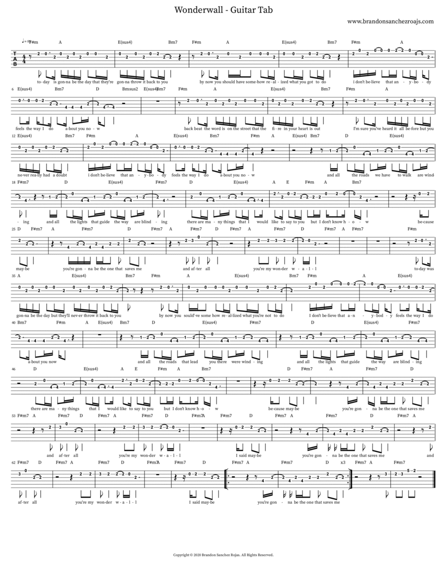 Wonderwall - Guitar Tab Acoustic Guitar scores gallery preview page 1