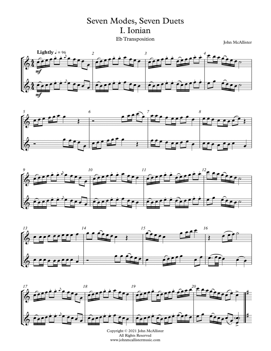 Seven Modes, Seven Duets - Eb Treble Transposition Woodwind Duet scores gallery preview page 1