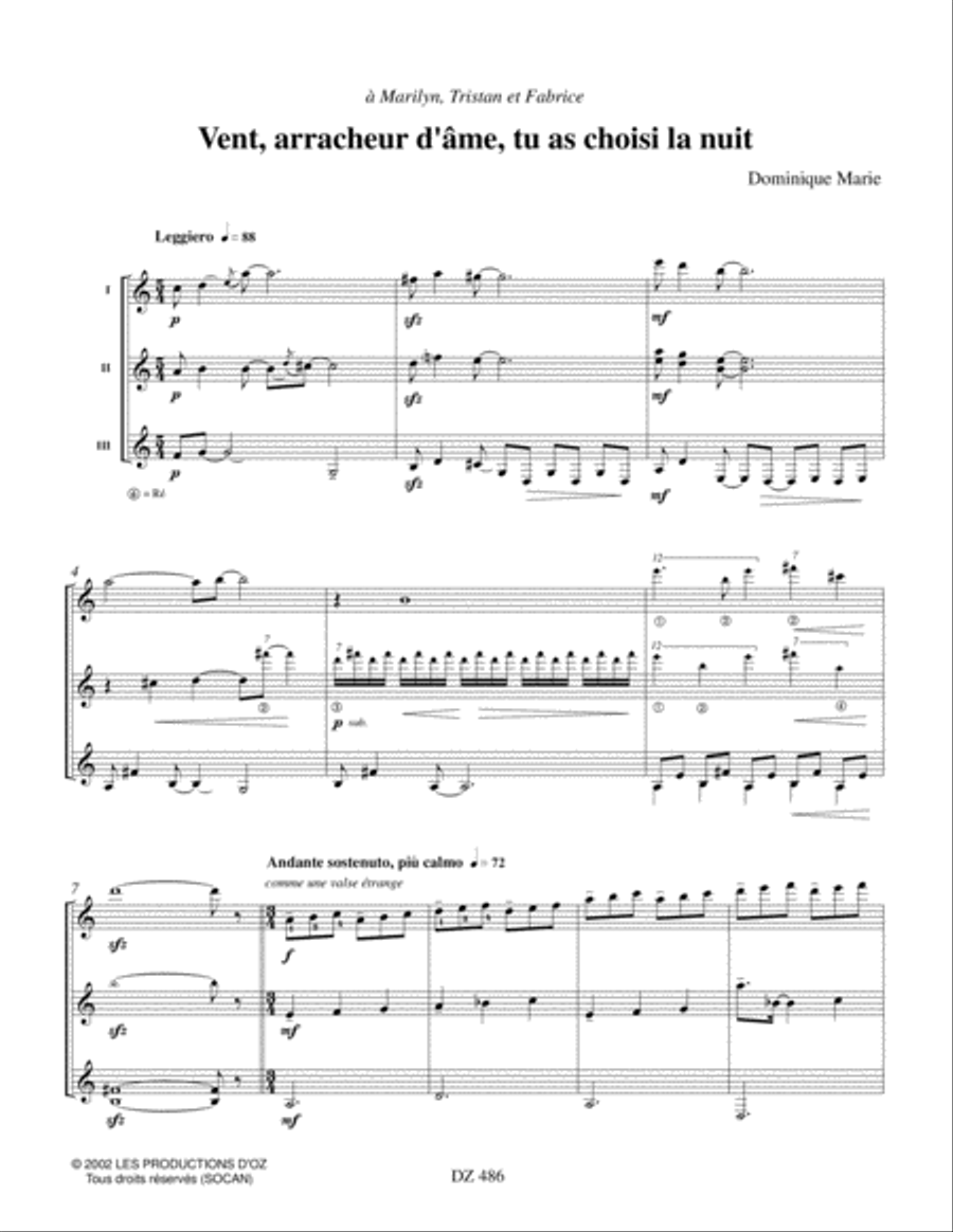 Vent arracheur d'âme, tu as choisi la nuit Guitar Ensemble scores gallery preview page 3