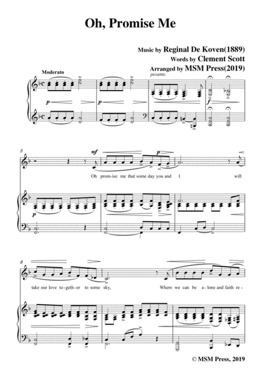Reginal De Koven-Oh,Promise Me,in F Major,for Voice&Piano image number null