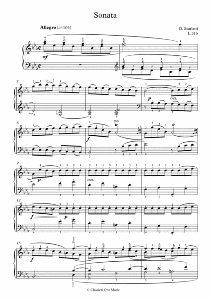 Scarlatti-Sonata in E flat-Major L.316 K.370(piano) Piano Solo scores gallery preview page 2