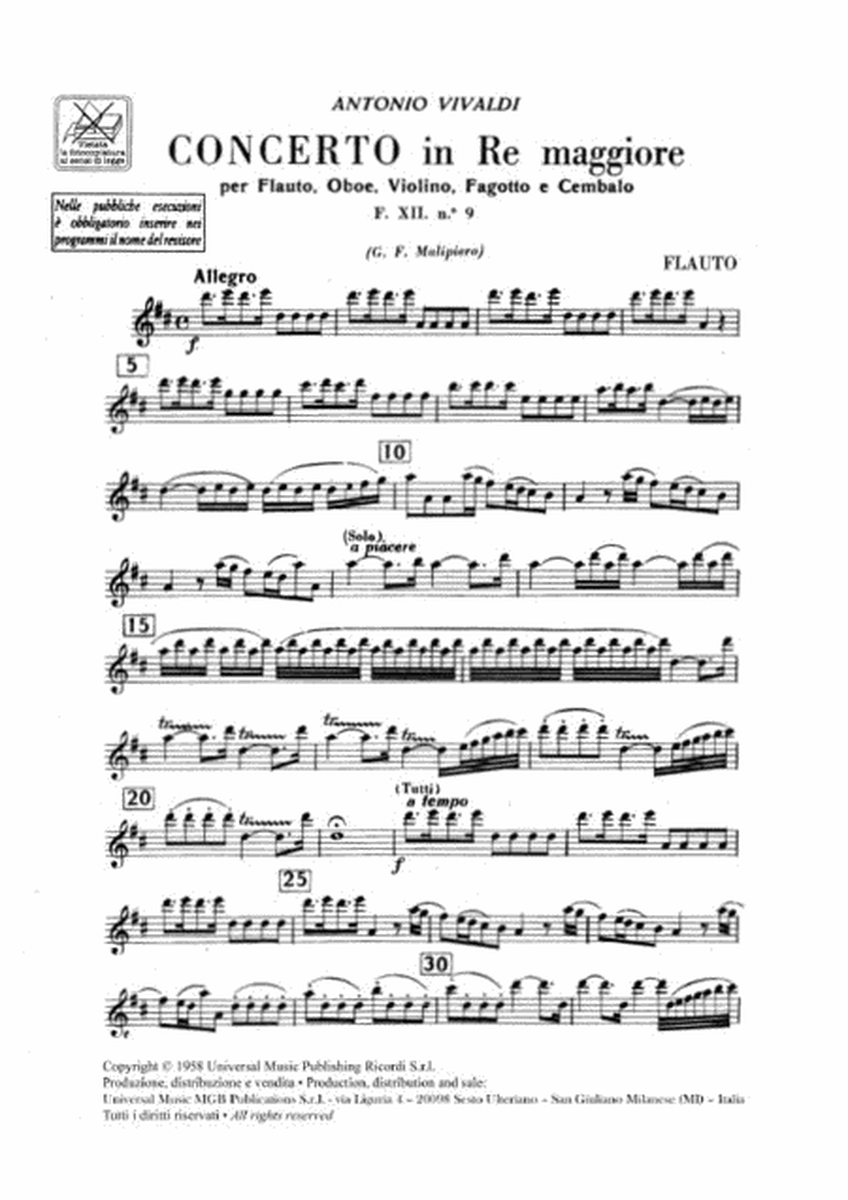 Concerto Per Strumenti Diversi E B.C.: In Re Per