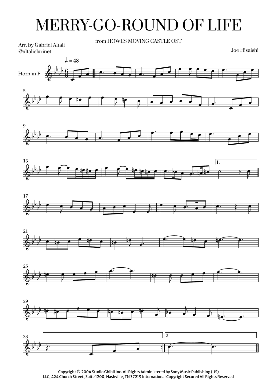 Merry-Go-Round Of Life Horn Solo scores gallery preview page 1