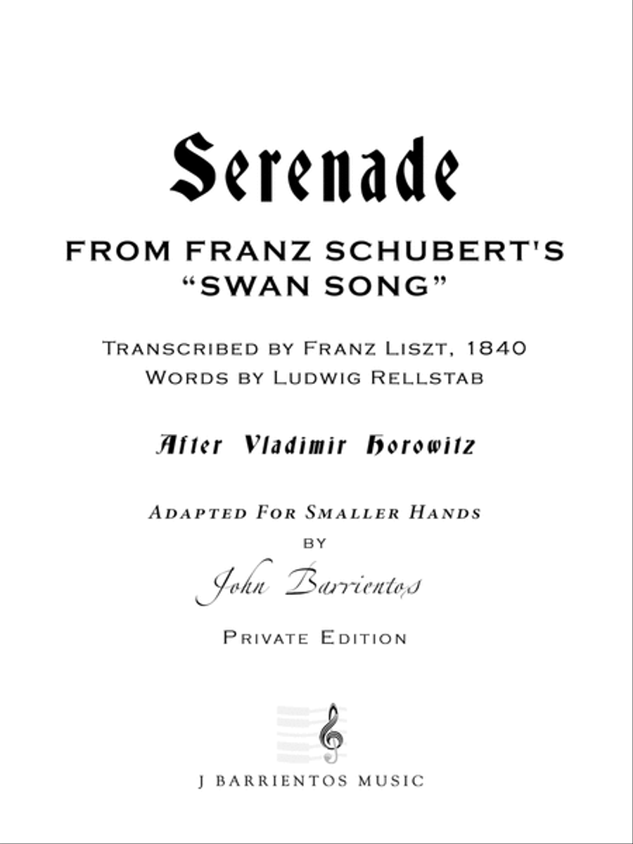 Serenade by Schubert, Transcribed by Franz Liszt -- After Vladimir Horowitz, for Smaller Hands Piano Method scores gallery preview page 3