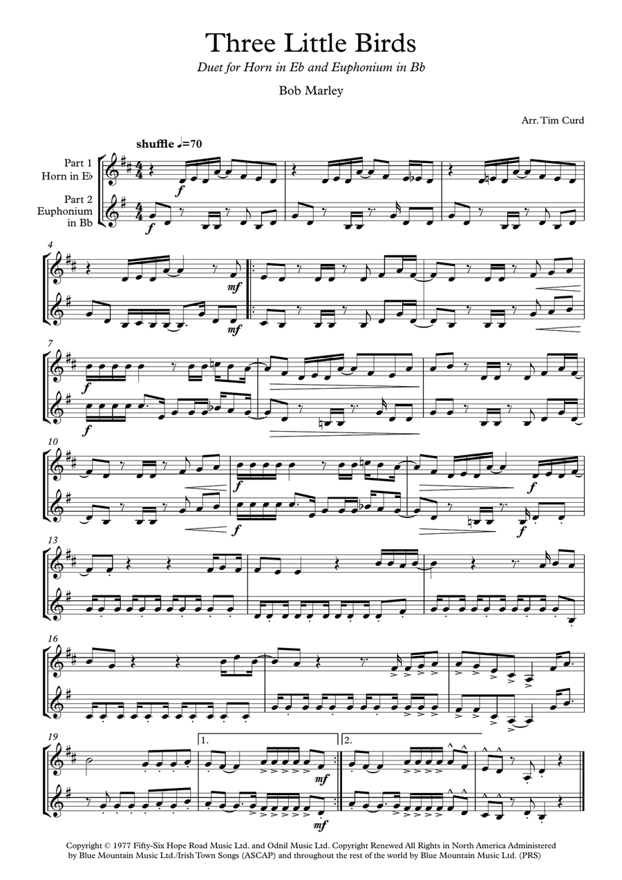 Three Little Birds Brass Duet scores gallery preview page 1