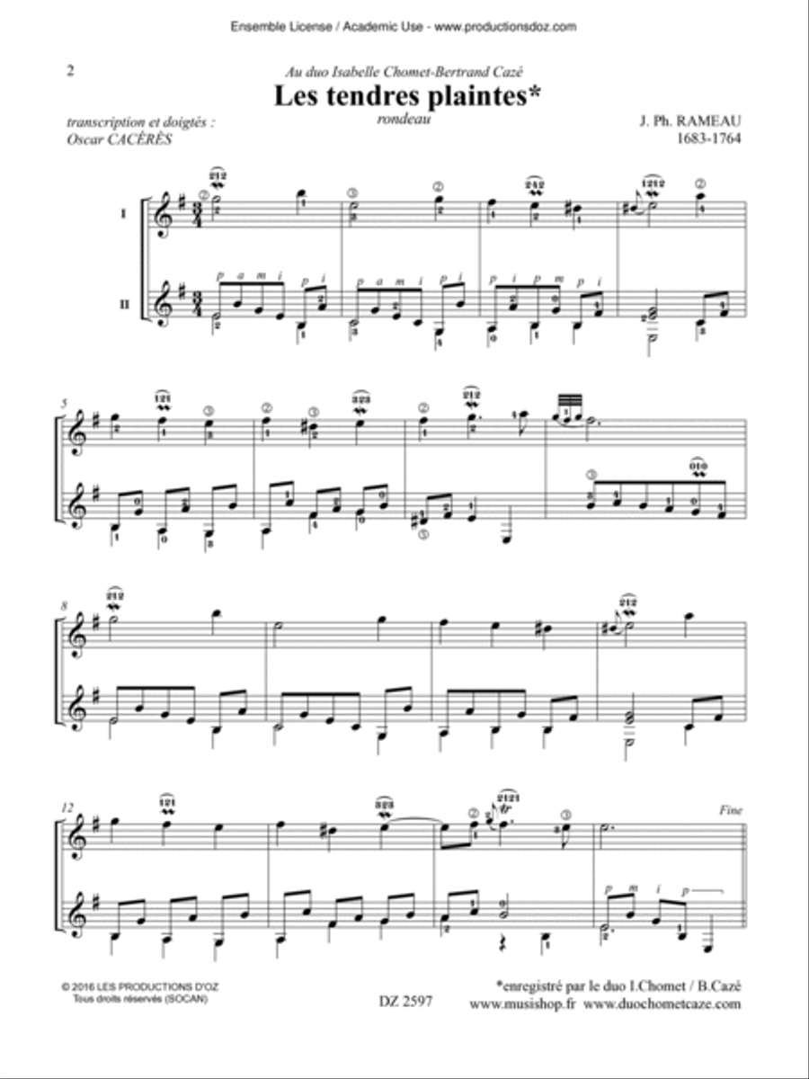 Pièces de clavecin pour 2 guitares, vol. 2 Classical Guitar scores gallery preview page 2