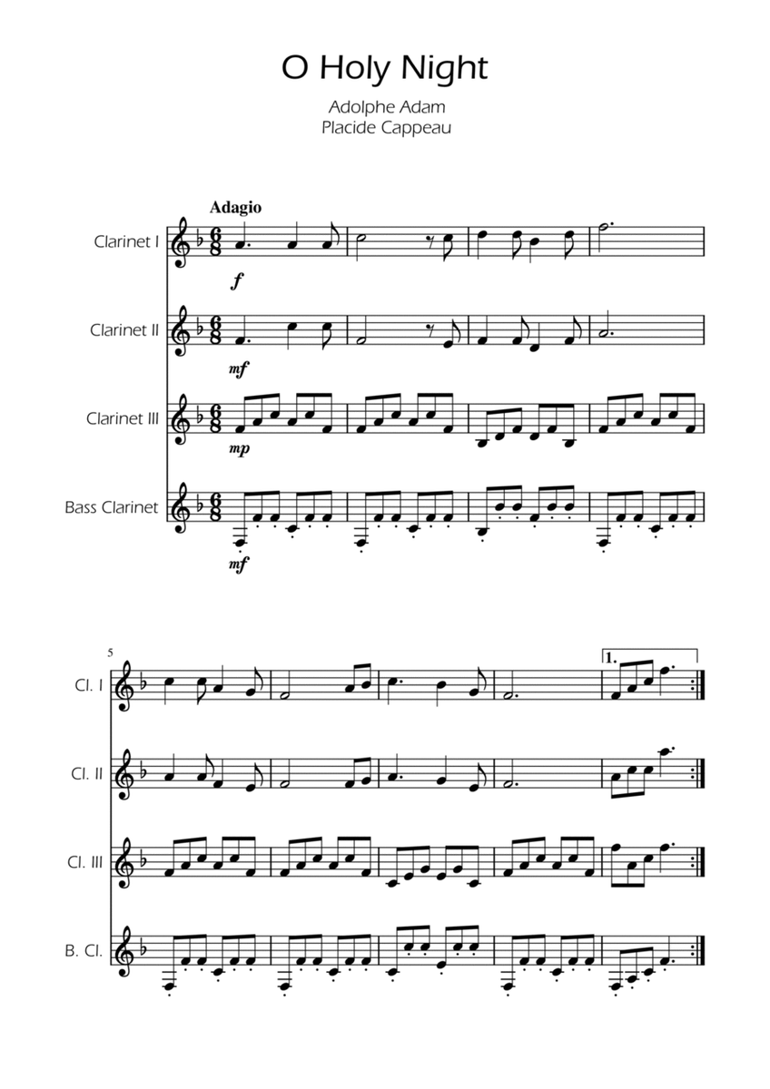 O Holy Night - Clarinet Quartet image number null
