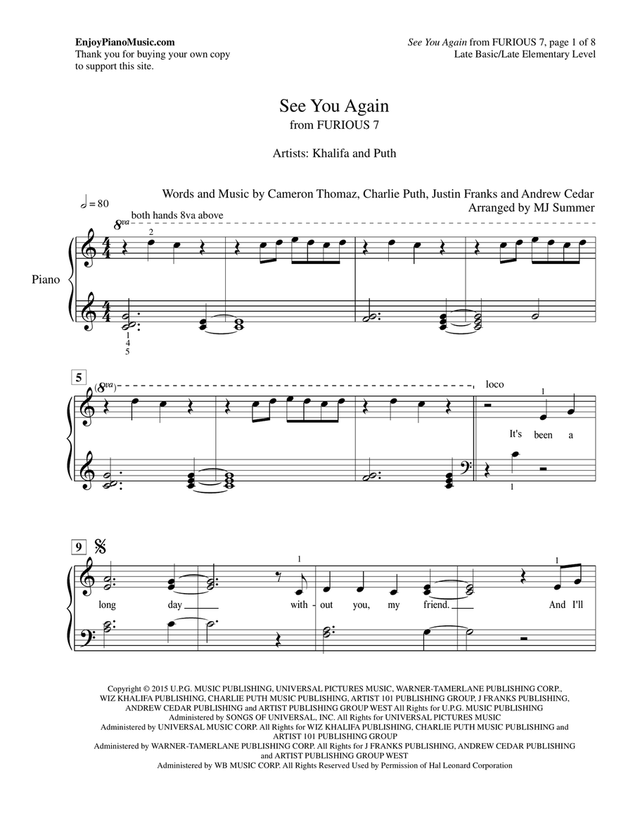 See You Again from FURIOUS 7 Piano Method scores gallery preview page 2