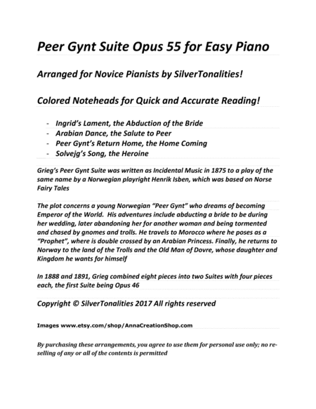 Peer Gynt Suite Opus 55 for Easy Piano
