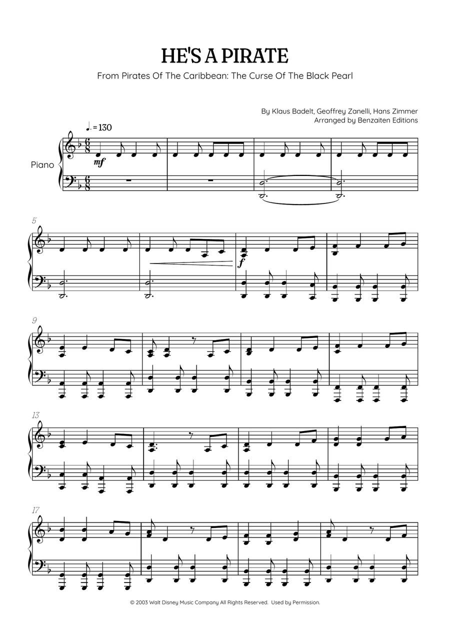He's A Pirate Piano Solo scores gallery preview page 1