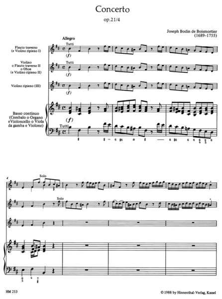 Concerto for 2 Solo Instruments (Flute, Violin or Flute, Oboe or 2 Flutes), 3 Violins and Basso continuo b minor op. 21/4