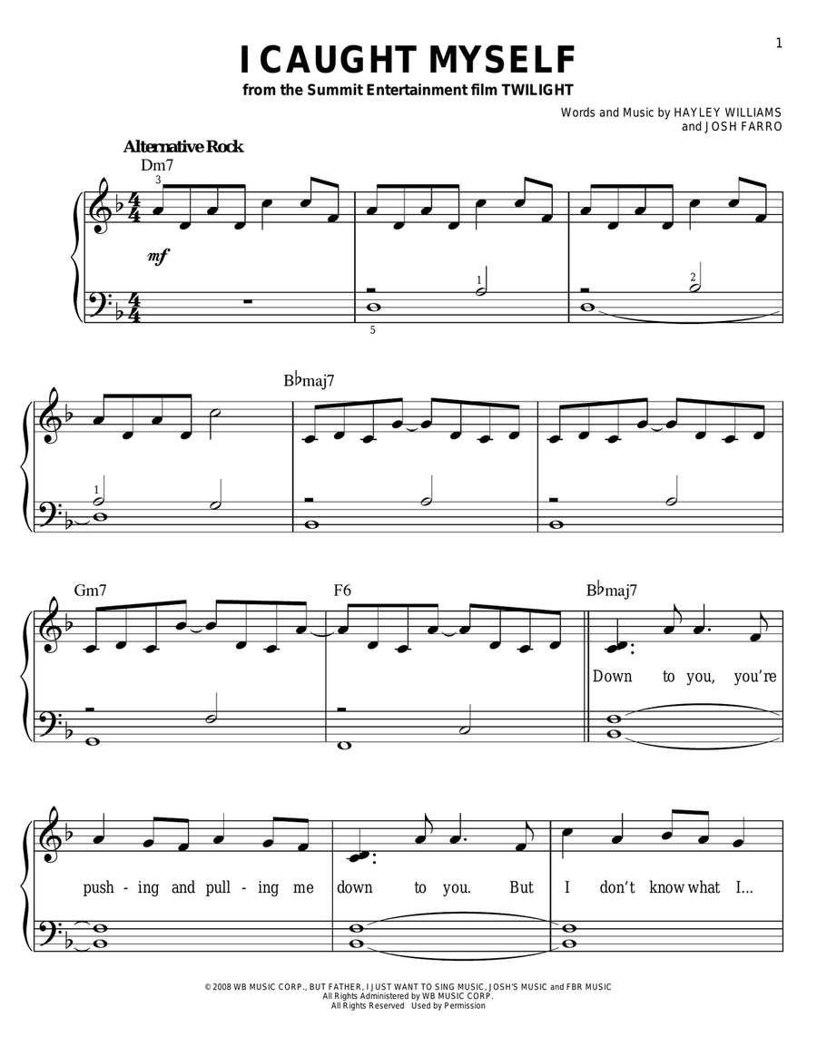 I Caught Myself Easy Piano scores gallery preview page 1