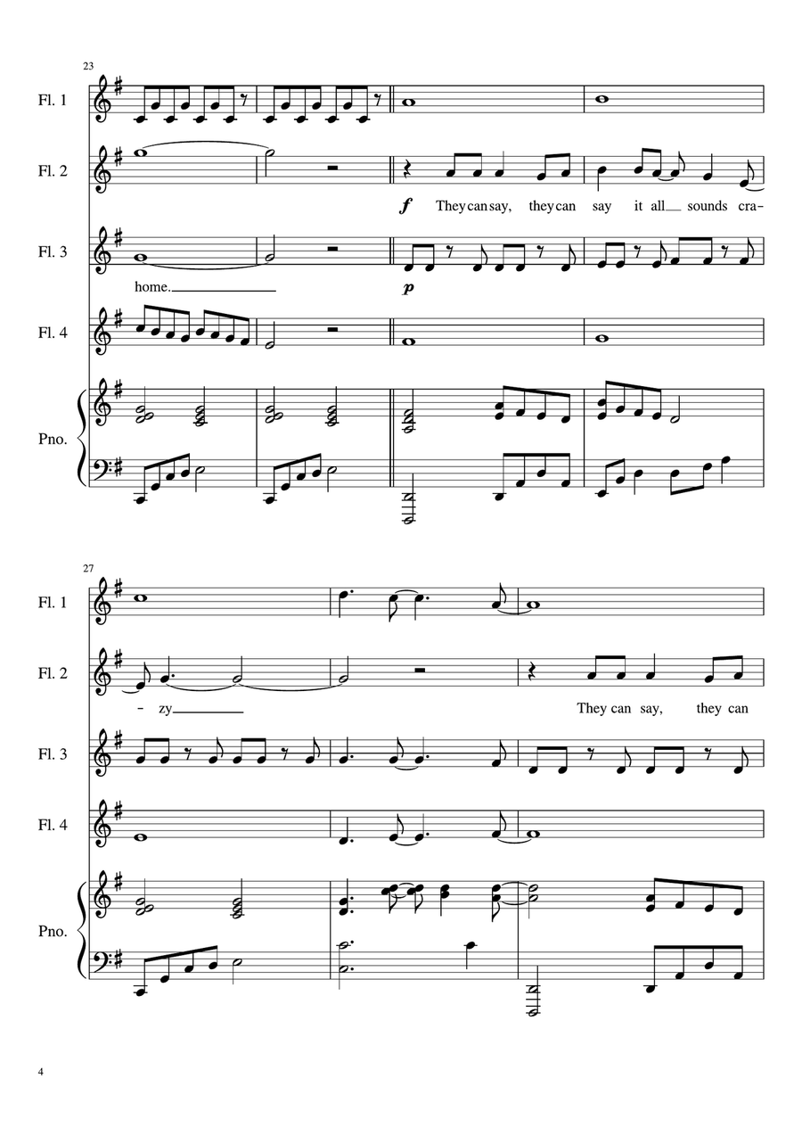 A Million Dreams Woodwind Quartet scores gallery preview page 4