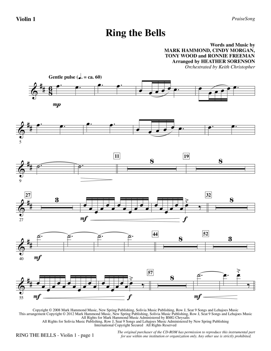 Ring The Bells - Violin 1 by Ronnie Freeman Choir - Digital Sheet Music