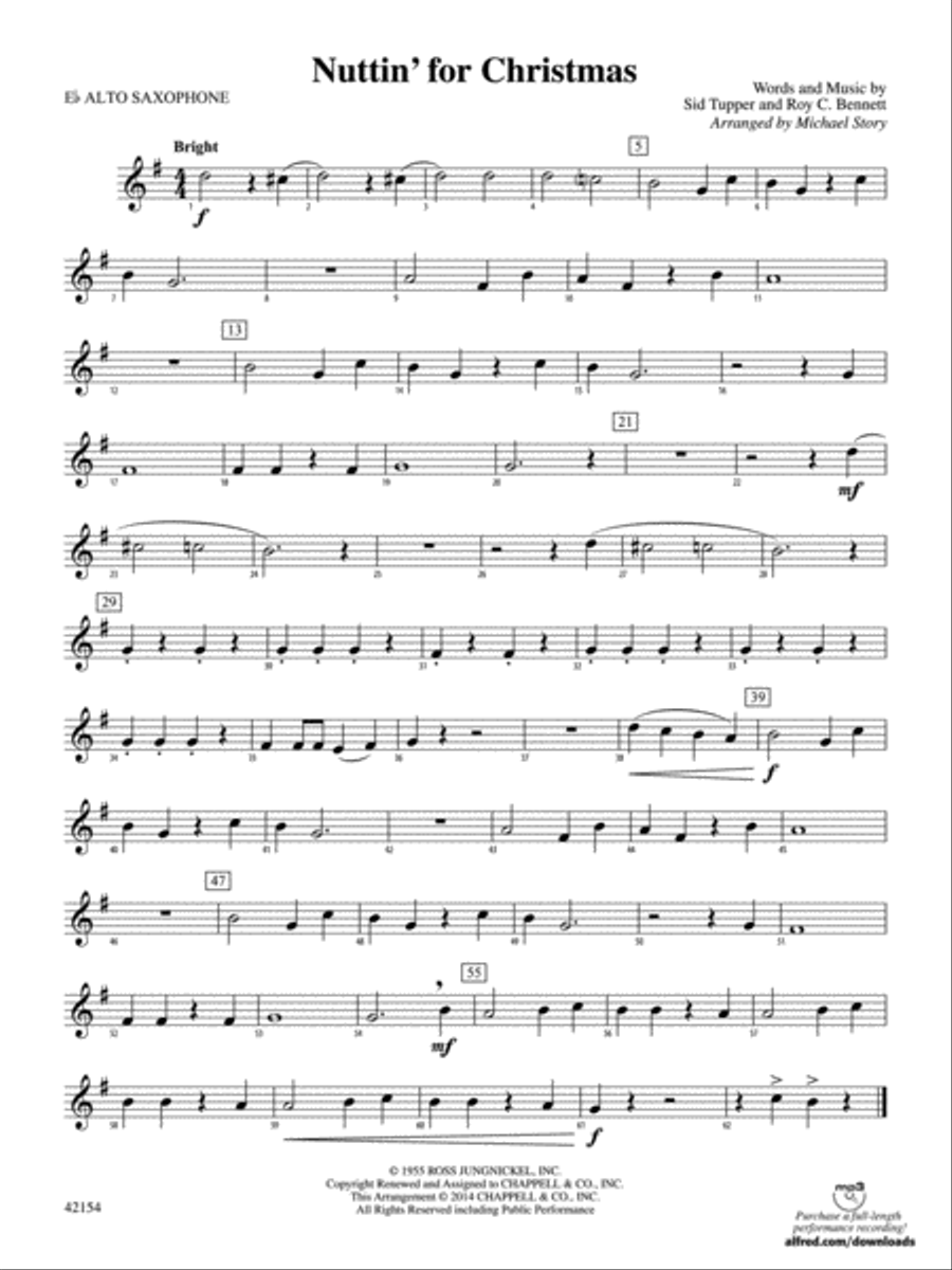 Nuttin' for Christmas: E-flat Alto Saxophone Concert Band scores gallery preview page 1