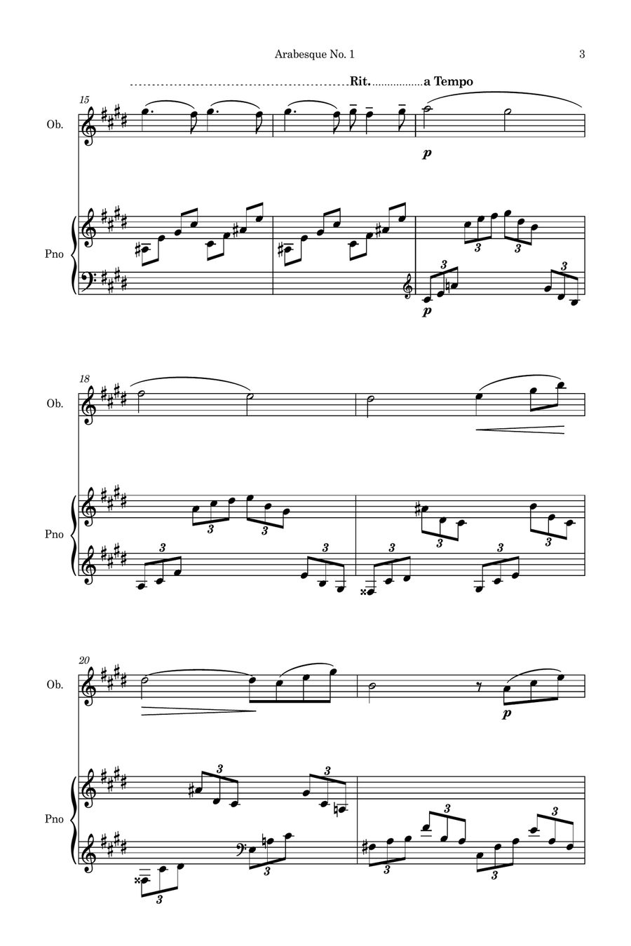 Arabesque No.1 (Simplified for Oboe and Piano) Piano scores gallery preview page 3