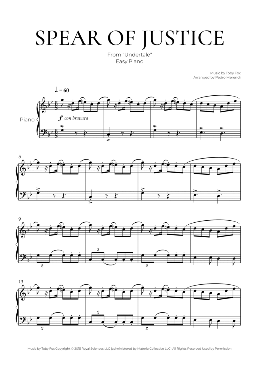 Spear Of Justice Easy Piano scores gallery preview page 1