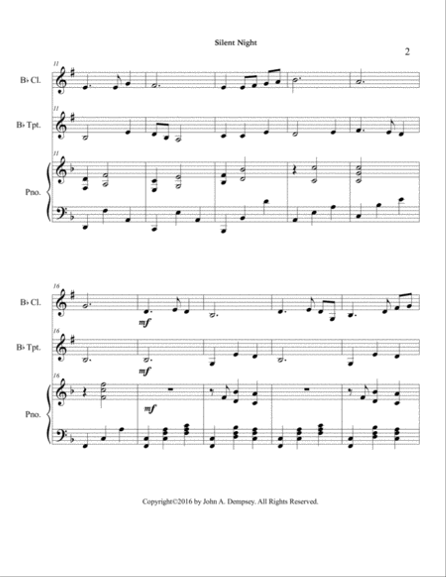Silent Night (Trio for Clarinet, Trumpet and Piano) Small Ensemble scores gallery preview page 6