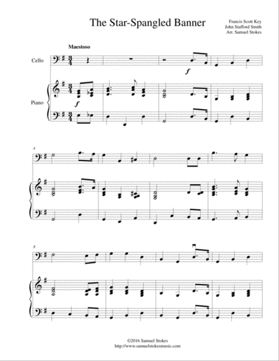 The Star-Spangled Banner - for cello and piano Piano scores gallery preview page 1