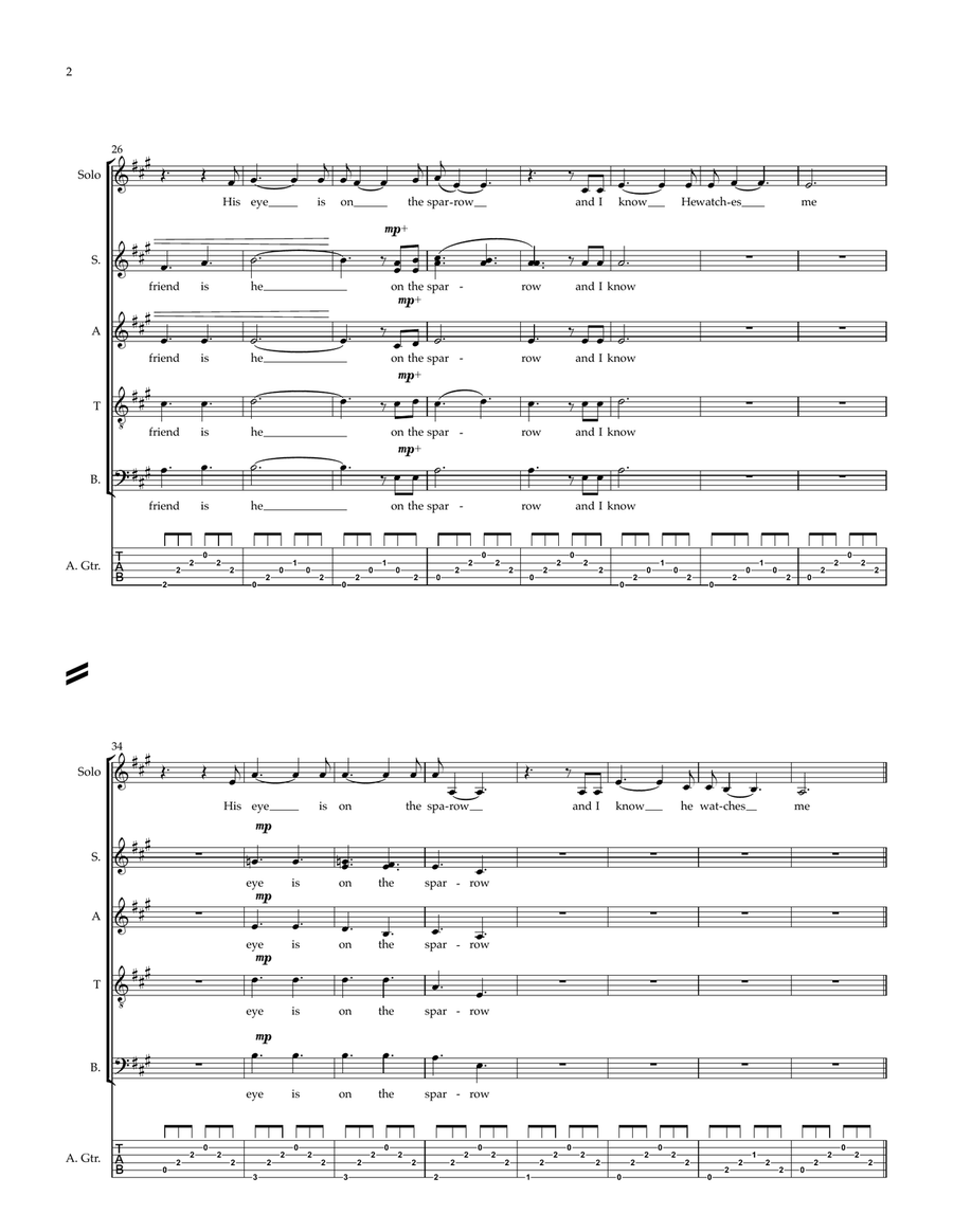 His Eye Is On The Sparrow 4-Part scores gallery preview page 2