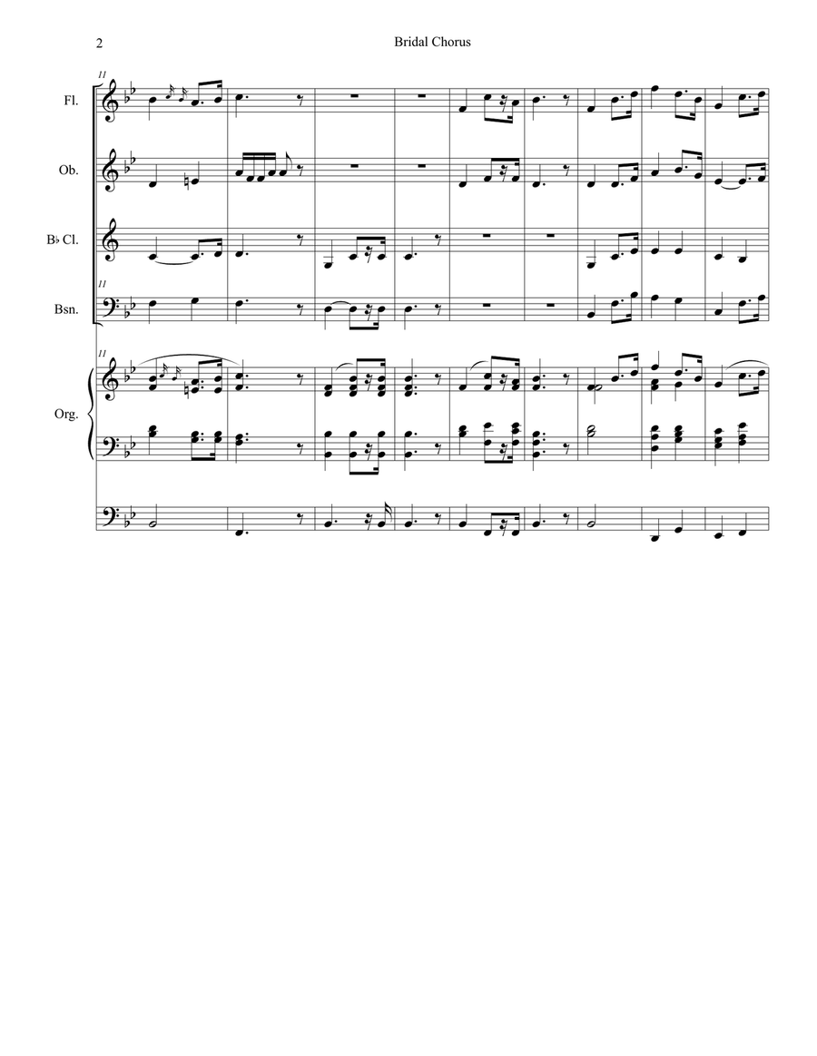 Bridal Chorus (for Woodwind Quartet - Organ Accompaniment) Woodwind Quartet scores gallery preview page 3