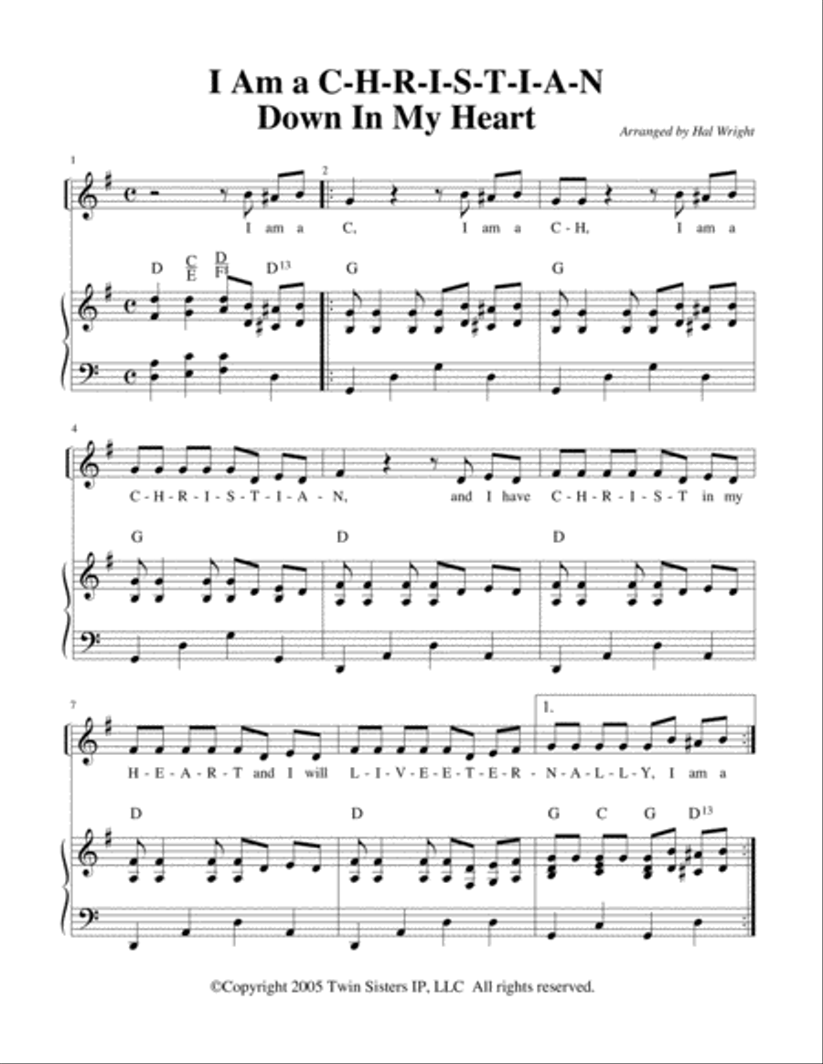 I Am A C-H-R-I-S-T-I-A-N, Down In My Heart Voice scores gallery preview page 1