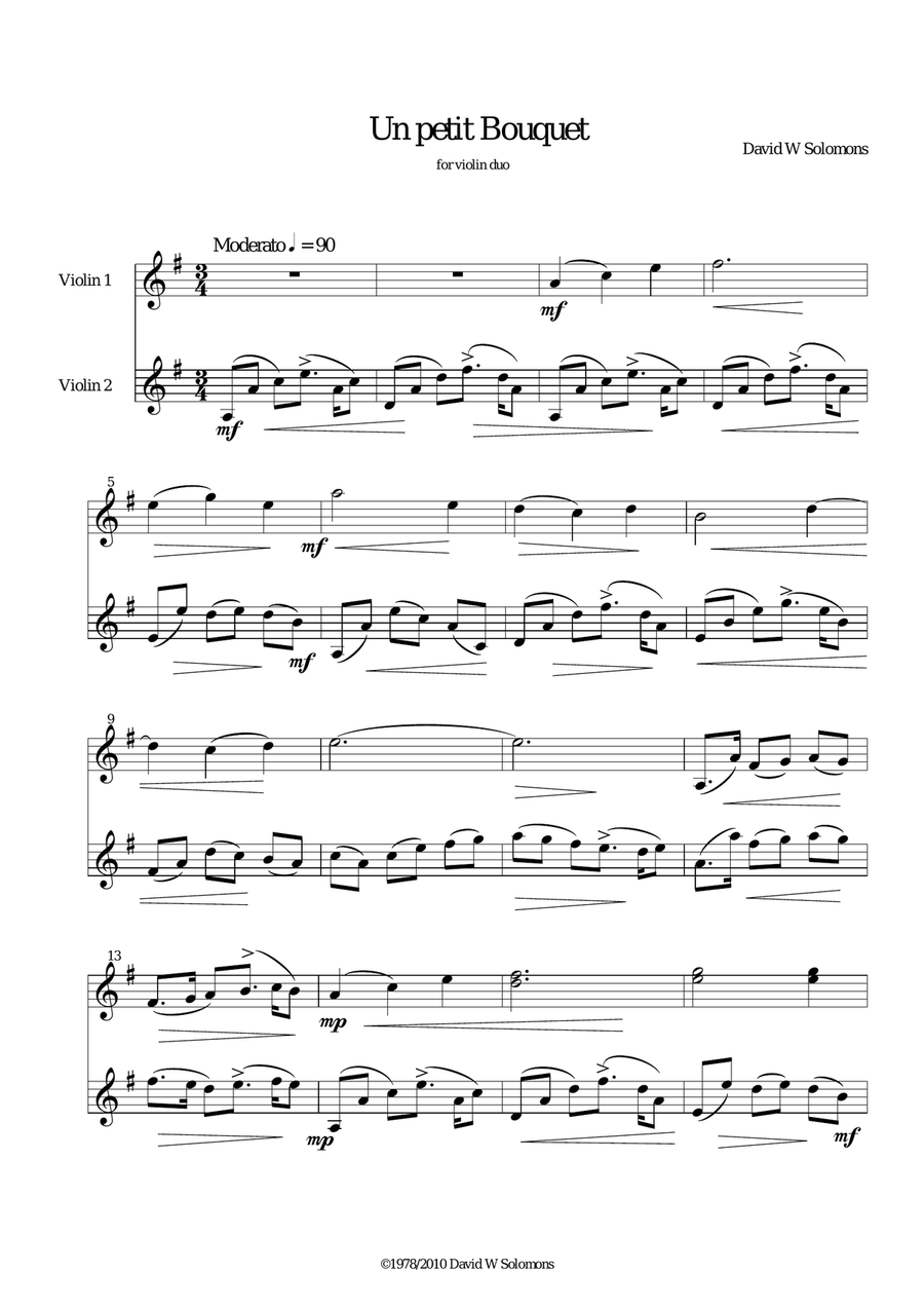 Un petit bouquet for violin duo String Duet scores gallery preview page 1