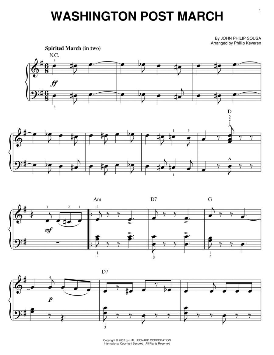 Washington Post March (arr. Phillip Keveren) Easy Piano scores gallery preview page 1
