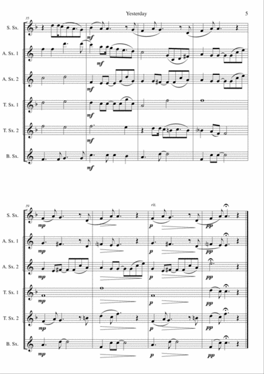 Yesterday Tenor Saxophone scores gallery preview page 5