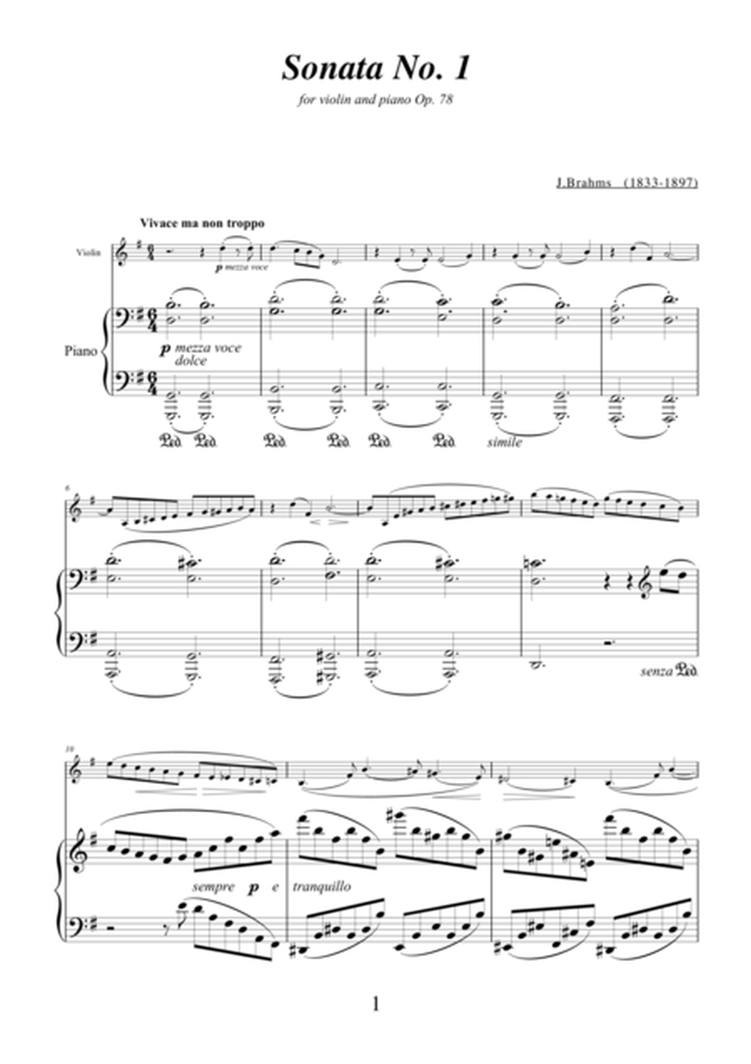 Sonata No.1 in G major Op.78 by Johannes Brahms for violin and piano