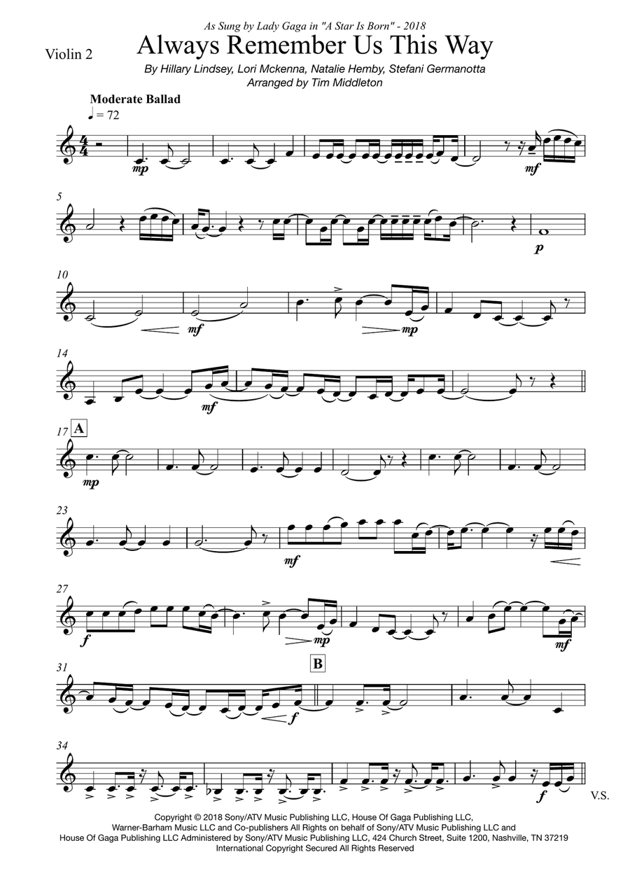 Always Remember Us This Way String Quartet scores gallery preview page 2