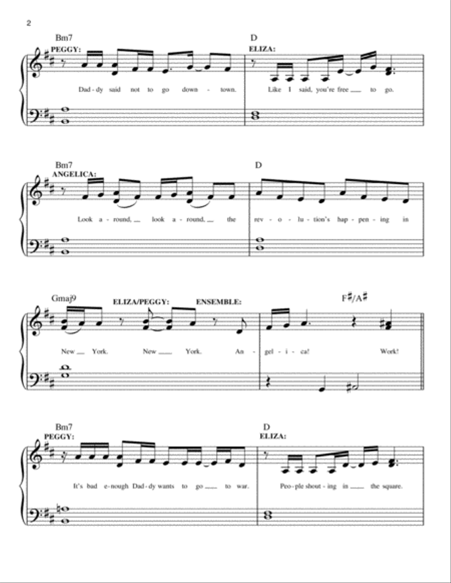 The Schuyler Sisters (from Hamilton) Easy Piano scores gallery preview page 2