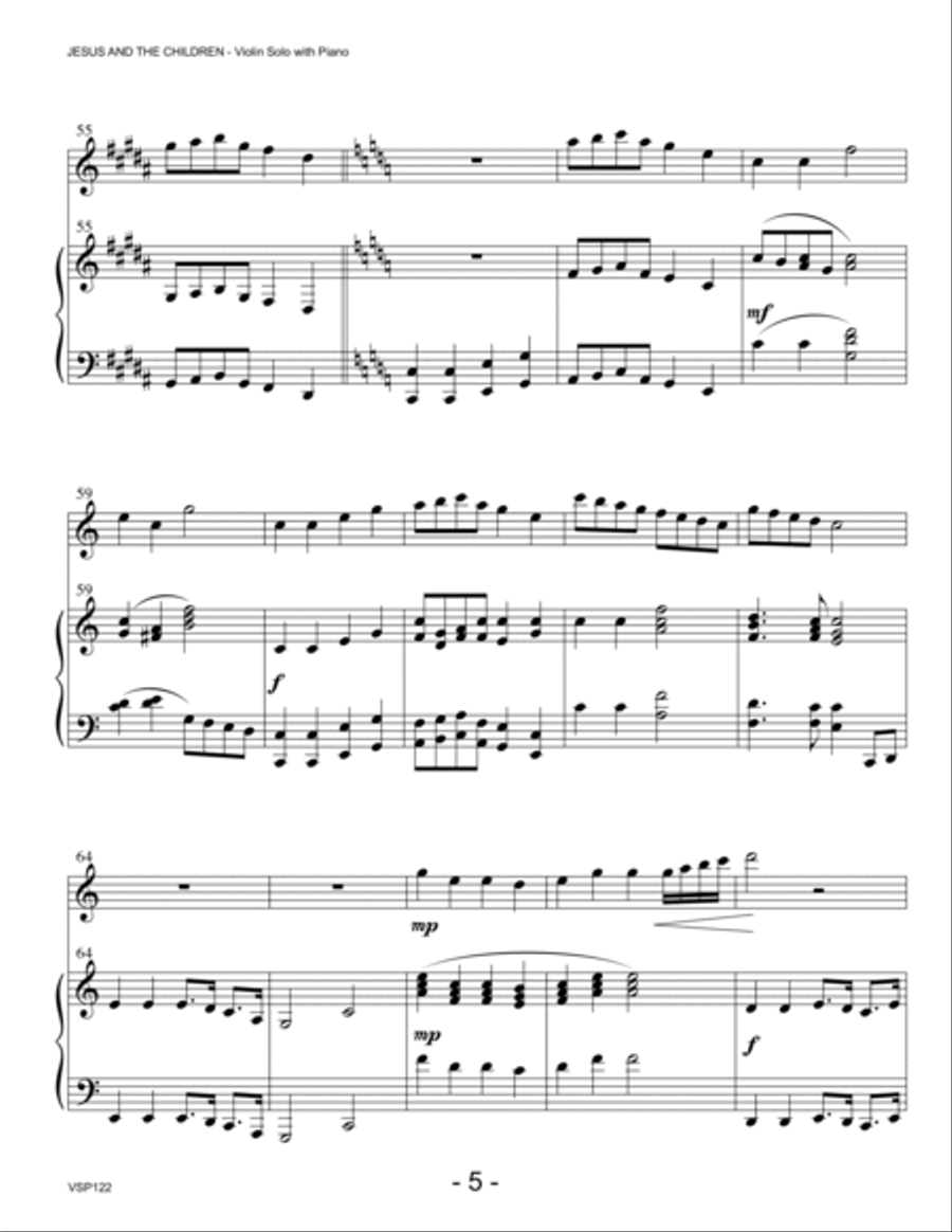JESUS AND THE CHILDREN (medley of children's hymns) - VIOLIN SOLO with Piano Accompaniment Violin Solo scores gallery preview page 5