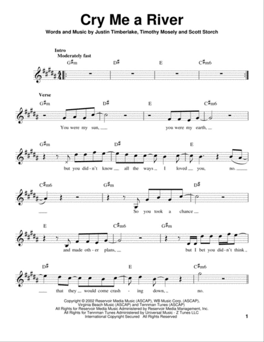 Cry Me A River Cry Me A River Voice scores gallery preview page 1
