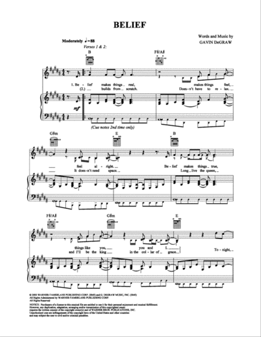 Belief Piano, Vocal, Guitar scores gallery preview page 1