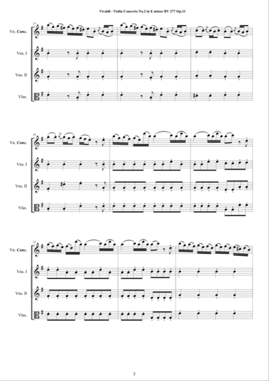 Vivaldi - Violin Concerto No.2 in E minor 'Il Favorito' RV 277 Op.11 for Violin, Strings and Cembalo Chamber Orchestra scores gallery preview page 3