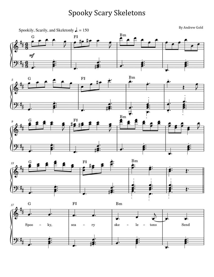 Spooky Scary Skeletons Piano Solo scores gallery preview page 1