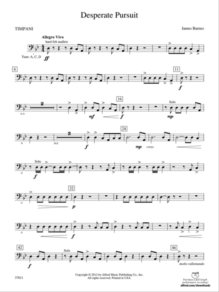 Desperate Pursuit: Timpani Concert Band scores gallery preview page 1